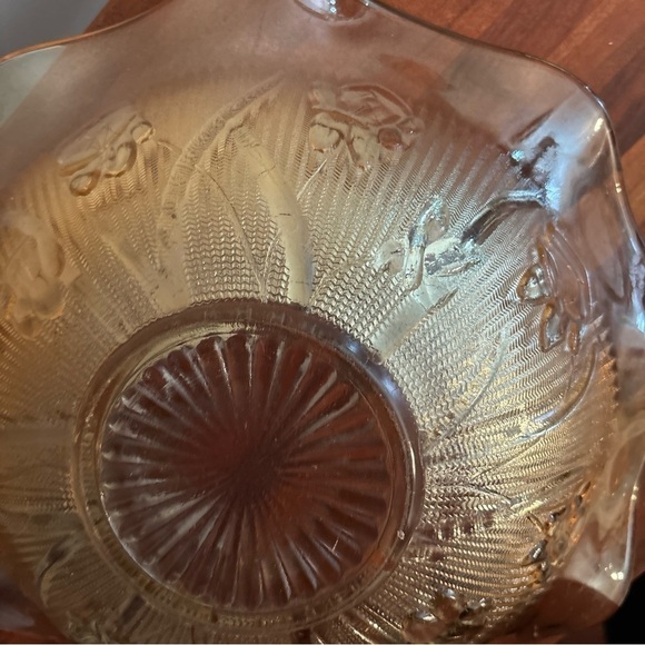 JEANETTE GLASS IRIS PATTERN IRIDESCENT FLORA-GOLD 11.5” BOWL - Picture 10 of 10